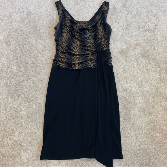 FRANK Lyman Design Black Leopard Animal Print Dress Sz 12 Black Brown Sleeveless - Picture 7 of 13